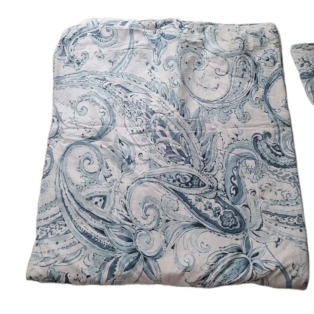Pottery Barn JOLIE KING Duvet Cover + 1 pillow case Paisley Blue White Cotton